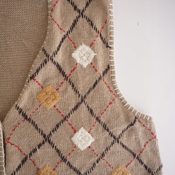 Vintage Cabin Creek Taupe Knit Cross Pattern Cotton Blend Button Sweater Vest 2X - Picture 9 of 10